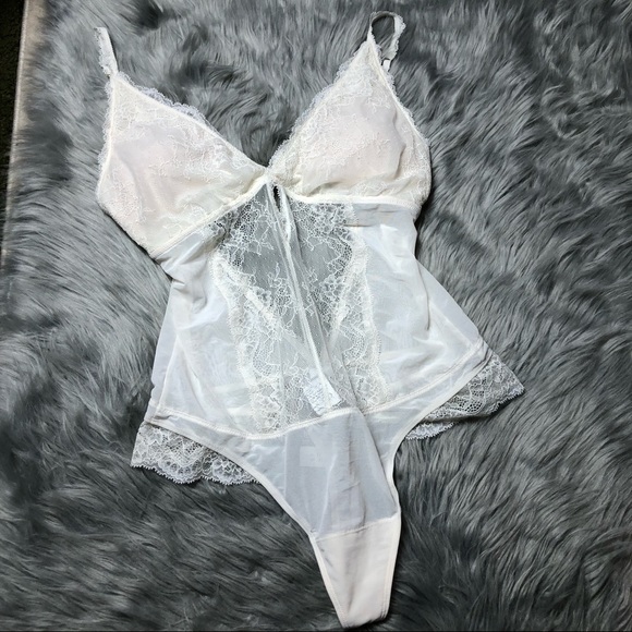 Abercrombie & Fitch Tops - Abercrombie & Fitch ivory cream lace thong sheer bodysuit size large